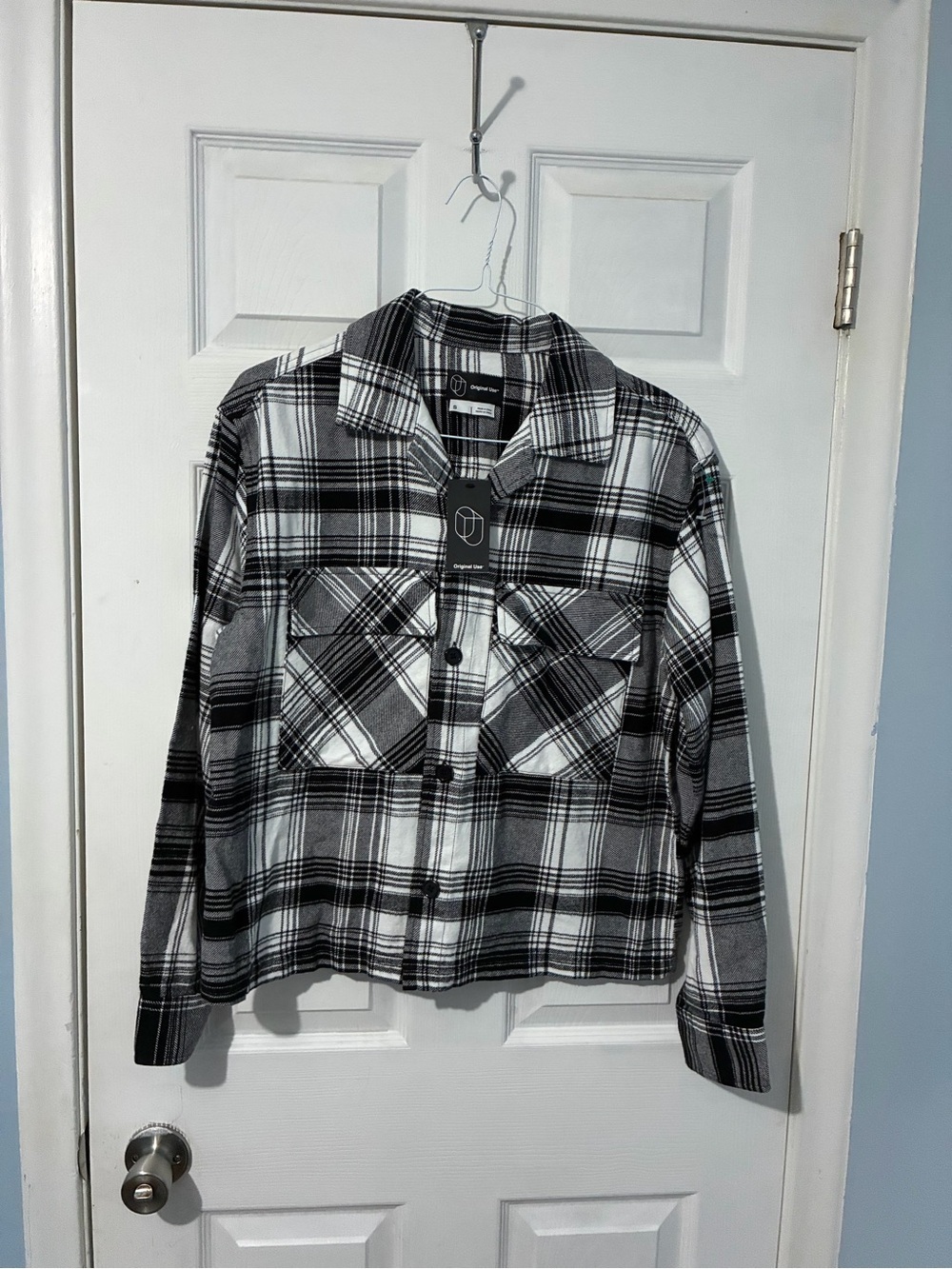 Original Use Black and White Plaid Casual Button Down Shirt